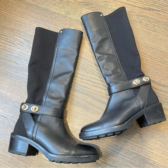 Coach “Pearla” black leather gold turnlock riding tall boots - Picture 1 of 12